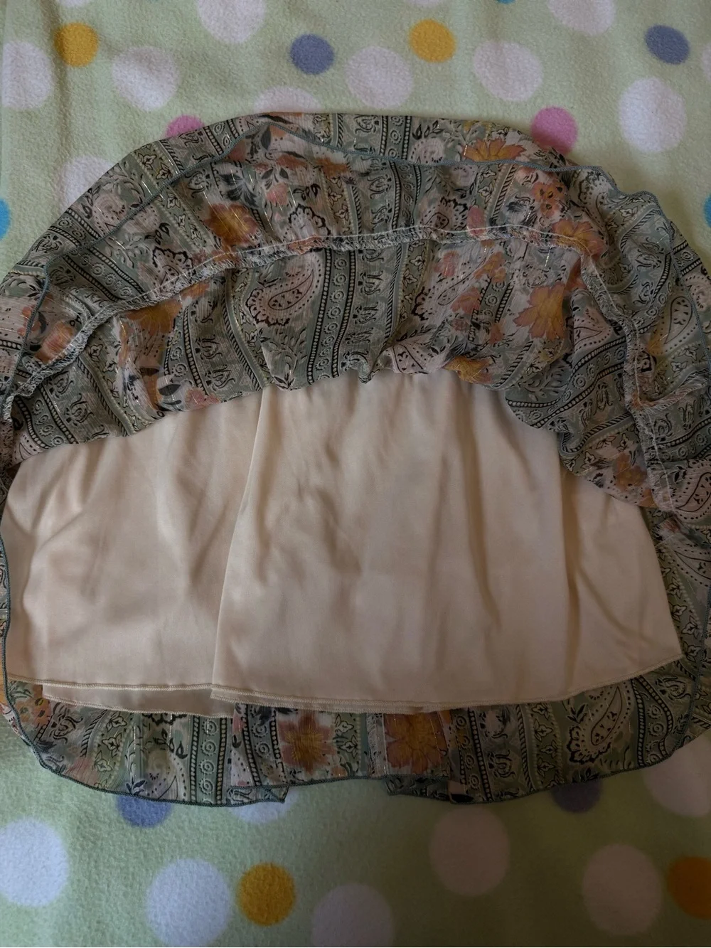 Altar'd State Sage Green Floral Tiered A-Line Skirt with Peach Accents - Picture 8 of 12